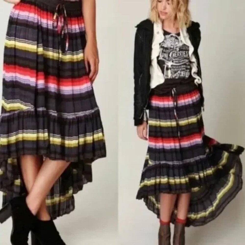 💕 Free People High Low Serape Skirt Boho Multicolor